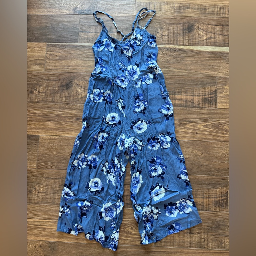 Derek Heart Blue Floral Jumpsuit